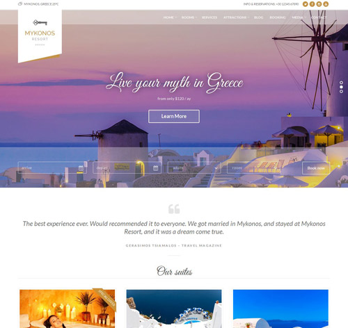 Mykonos Resort - Hotel Theme For WordPress