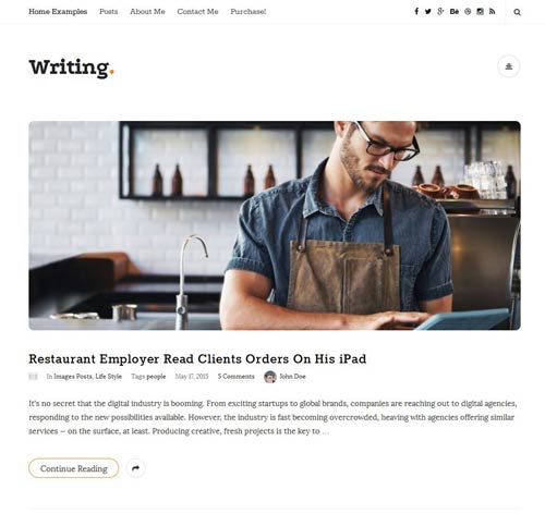 Writing Clean & Minimal Blog Wordpress Theme