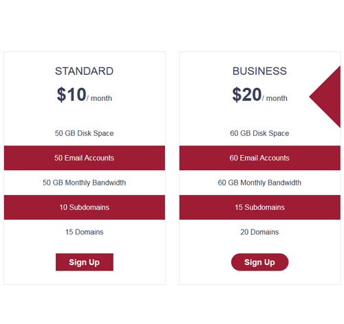 Pricing Table Style 68