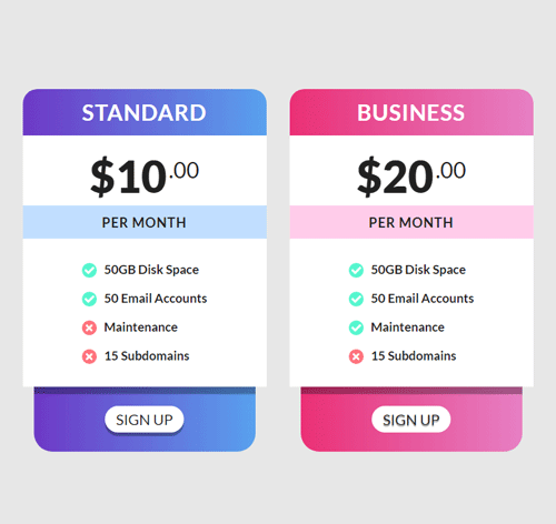 Pricing Table Style 155