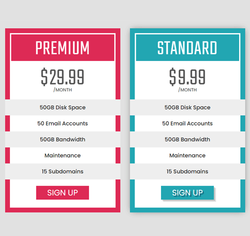 Pricing Table Style 166