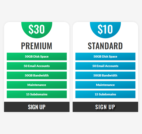 Pricing Table Style 170