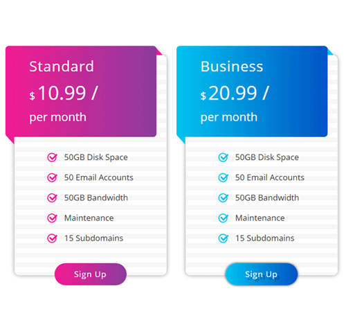 Pricing Table Style 174