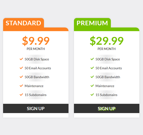 Pricing Table Style 180