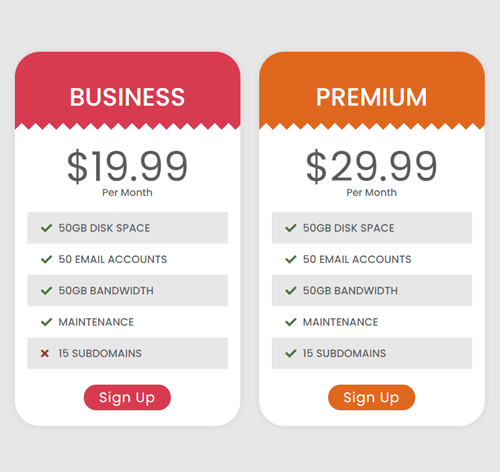 Pricing Table Style 184