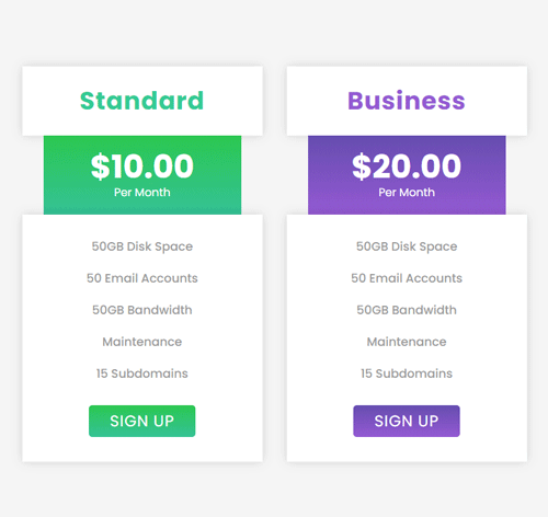 Pricing Table Style 185