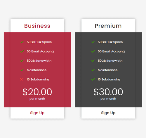 Pricing Table Style 186