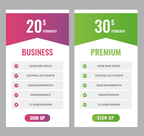 Pricing Table Style 198