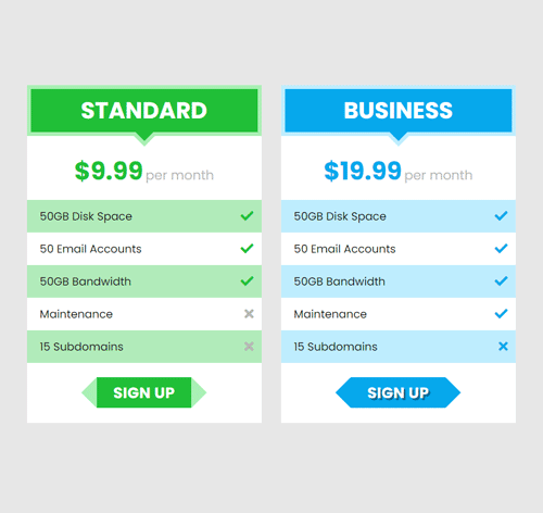 Pricing Table Style 200