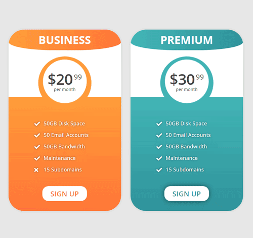 Pricing Table Style 201