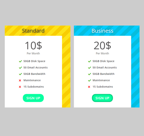 Pricing Table Style 203