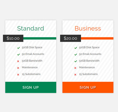 Pricing Table Style 205