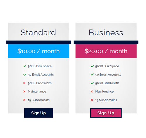 Pricing Table Style 206