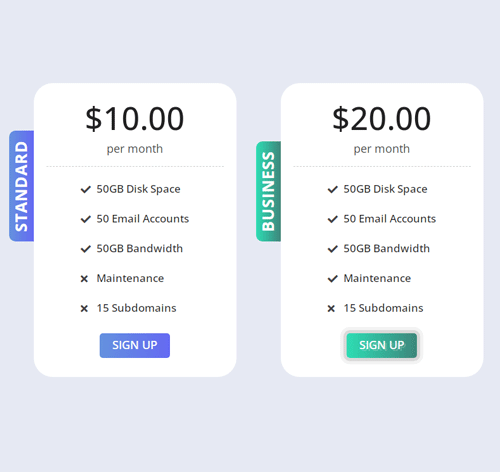 Pricing Table Style 208