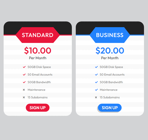 Pricing Table Style 211