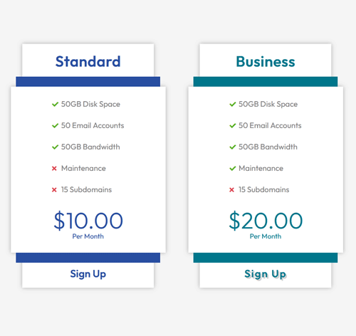 Pricing Table Style 214