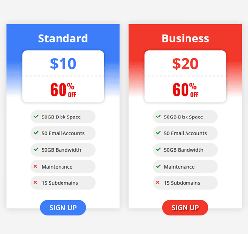 Pricing Table Style 218