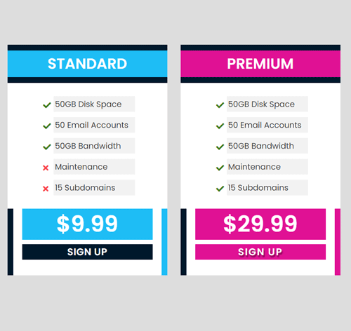 Pricing Table Style 235