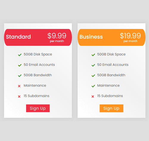 Pricing Table Style 240