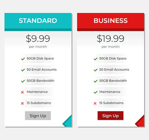 Pricing Table Style 242