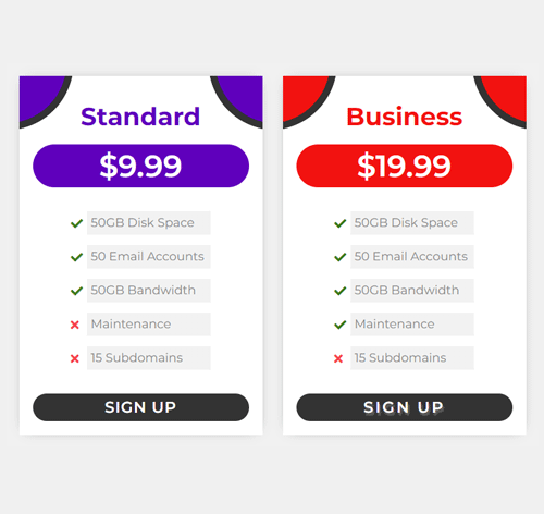 Pricing Table Style 244