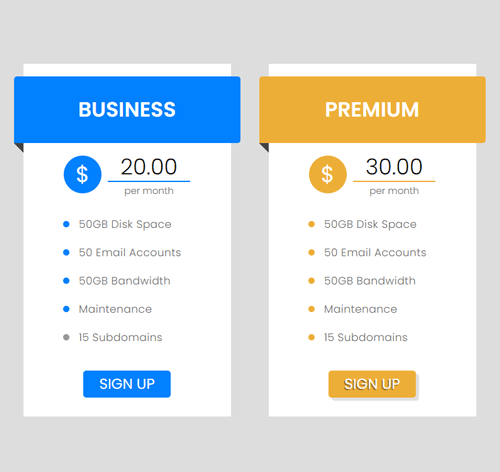 Pricing Table Style 255