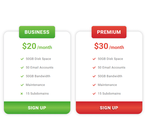 Pricing Table Style 258