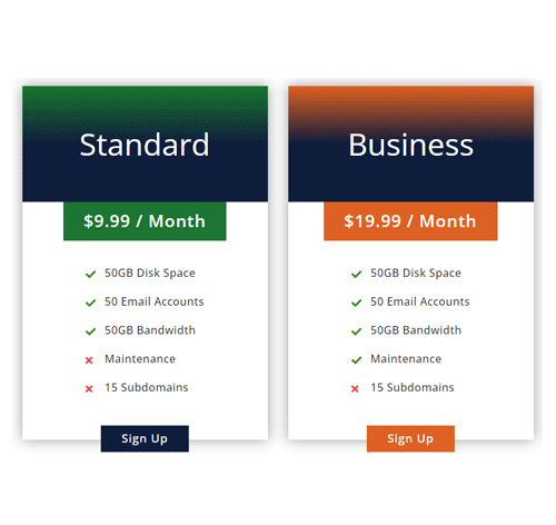 Pricing Table Style 268