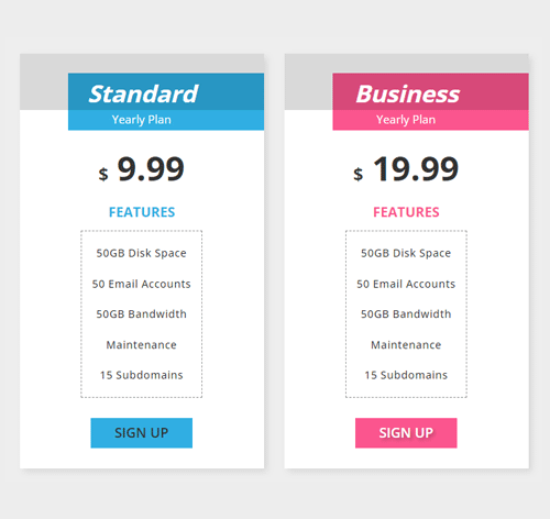 Pricing Table Style 274