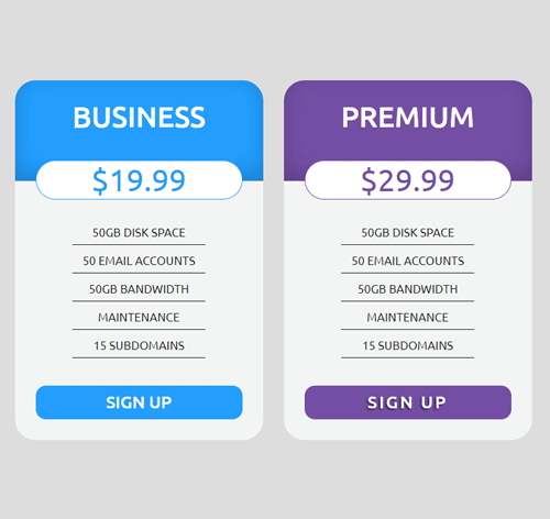 Pricing Table Style 284