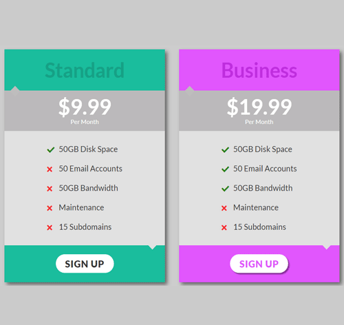 Pricing Table Style 291