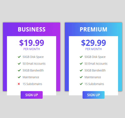 Pricing Table Style 296