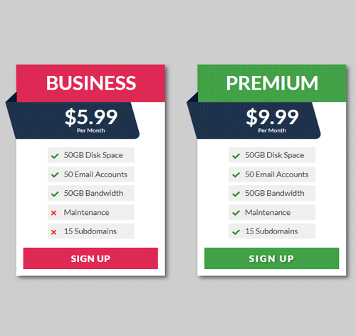 Pricing Table Style 297