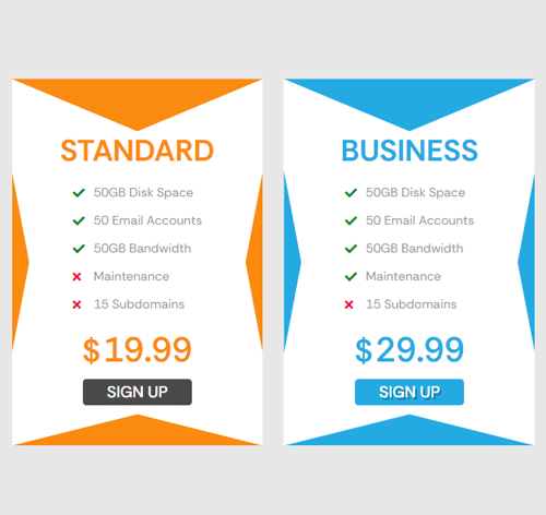 Pricing Table Style 299