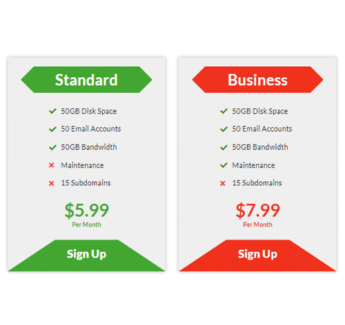 Pricing Table Style 302