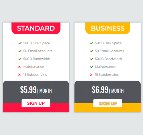 Pricing Table Style 304